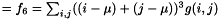 $ = f_6 = \sum_{i,j}((i - \mu) + (j - \mu))^3 g(i, j) $