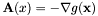 \[ \mathbf{A}(\matbf{x}) = -\nabla g(\mathbf{x}) \]