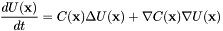 \[\frac{d U(\mathbf{x})}{d t} = C(\mathbf{x})\Delta U(\mathbf{x}) + \nabla C(\mathbf{x}) \nabla U(\mathbf{x})\]