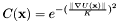 \[C(\mathbf{x}) = e^{-(\frac{\parallel \nabla U(\mathbf{x}) \parallel}{K})^2}\]