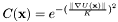 \[C(\mathbf{x}) = e^{-(\frac{\parallel \nabla U(\mathbf{x}) \parallel}{K})^2}\]