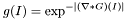 \[ g(I) = \exp^{-|(\nabla * G)(I)|} \]