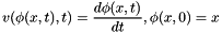 \[ v(\phi(x,t), t) = \frac{d\phi(x, t)}{dt}, \phi(x, 0) = x \]