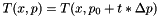 \[ T(x, p) = T(x, p_0 + t * \Delta p) \]
