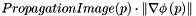 \[ PropagationImage( p ) \cdot \left\| \nabla \phi\left( p \right) \right\| \]