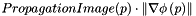 \[ PropagationImage( p ) \cdot \left\| \nabla \phi\left( p \right) \right\| \]
