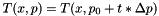 \[ T(x, p) = T(x, p_0 + t * \Delta p) \]