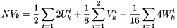 \[ NV_k = \frac{1}{2} \sum_{i=1}{2} U_k^i + \frac{1}{8} \sum_{i=1}^{2} V_k^i - \frac{1}{16} \sum_{i=1}{4} W_k^i \]